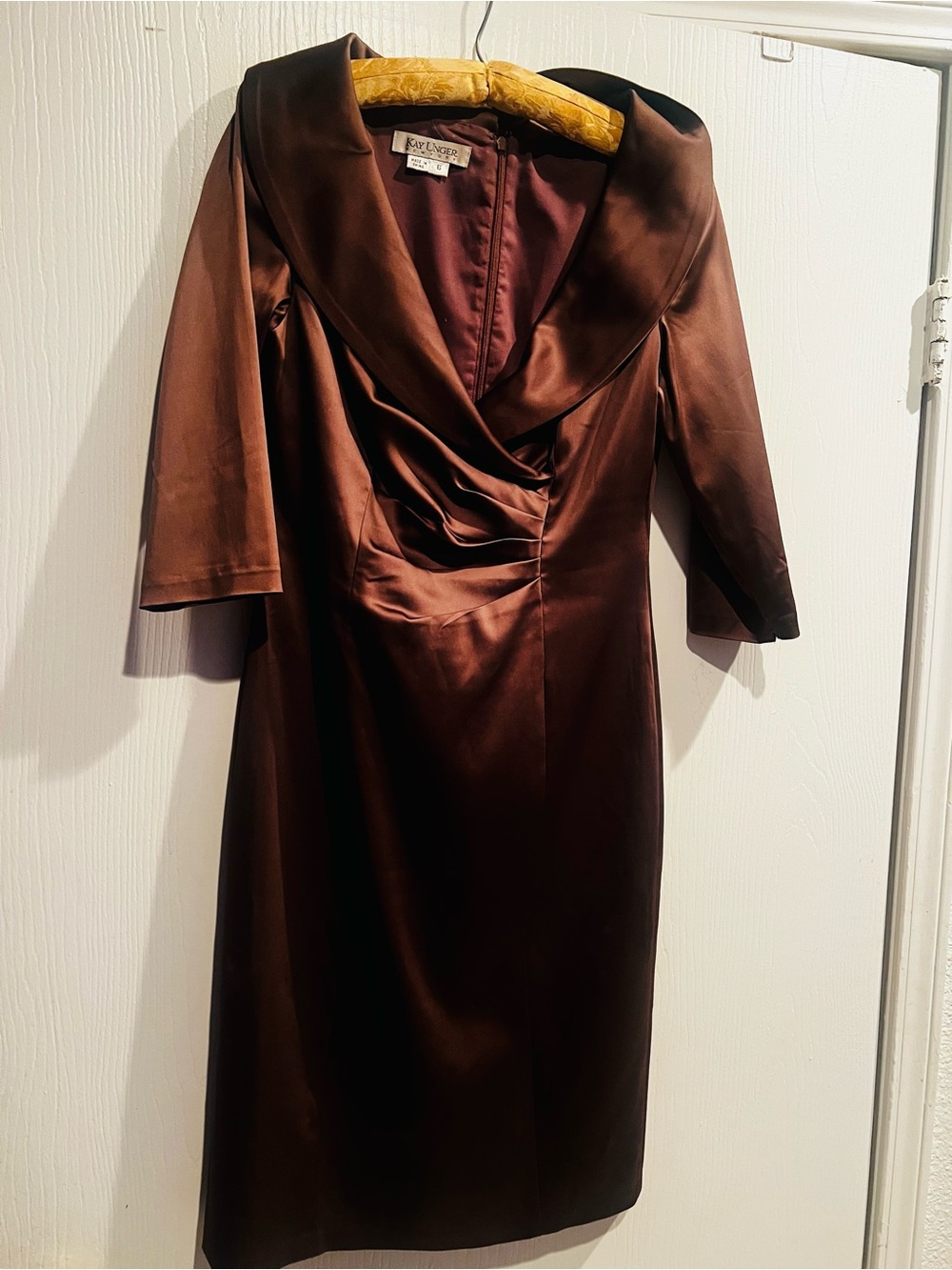 Kay Unger Rich Chocolate Brown Satin Midi Dress